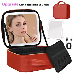 Portable Travel Makeup Train Case with LED Mirror Cosmetic Organizer Bag Women - Picture 1 of 8