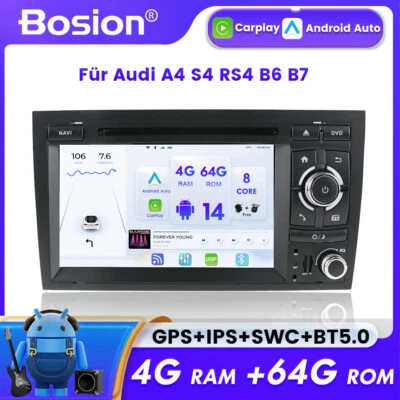 Autoradio Für Audi A4 S4 RS4 B6 B7 Android 14 GPS NAVI DVD WIFI CarPlay 4GB+64GB - Bild 1 von 4