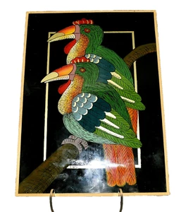 RARO dipinto sotto vetro (sous-verre) artista pappagalli senegal firmato Cheikh Diop! - Foto 1 di 5