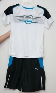 NWOT BEAUTIFUL 2PC PUMA BOYS ATHLETIC OUTFIT SET WHITE BLACK SZ 6 $74 - Picture 1 of 5