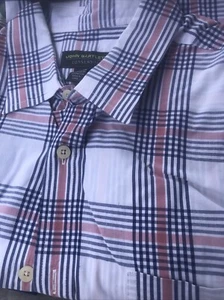 John Bartlett Men's Size Large Plaid Button Up Shirt Peach White & Blue RN#69016 - Picture 1 of 4
