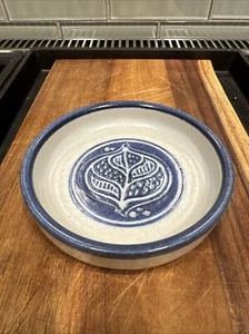 Vtg Denmark Pottery Bowl Abstract Design Trinket Blue 5” Wide 1” Tall Signed - Picture 1 of 3