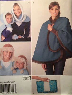 NEW (FF) VINTAGE SIMPLICITY CAPE PURSE GLOVES PATTERN 1735 MOTHER DAUGHTER - Image 1 of 2