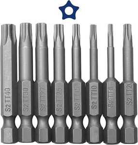8x 5 Punkt Torx Schraubendreher Bits Set, Magnet Torx Sicherheitskopf 1/4 Zoll - Bild 1 von 8