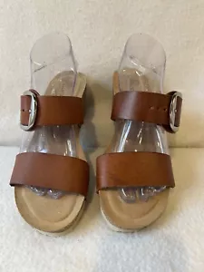 SANDALIAS YOKONO MUJER TALLA 9 MARRÓN CUERO CUÑA TACÓN SLIP ON BOHO COTTAGECORE - Imagen 1 de 8
