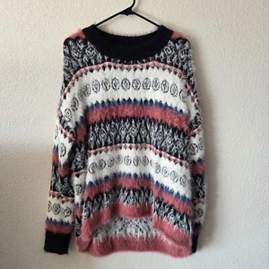 Toller US Damen großer bunt gestreifter flauschiger Strickpullover Winter kuschelig - Bild 1 von 8
