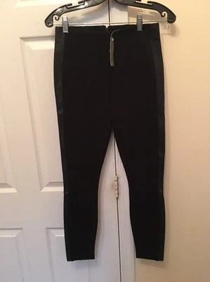 Calça Legging Pixie $168 J Crew Acabamento de Couro Preto Listrado Tamanho 0 Nova Com Etiqueta #1 - Imagem 1 de 4