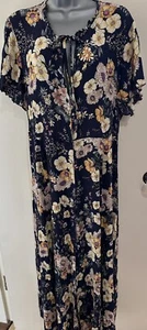 Angeleye Marineblau Blumenmuster Knopfleiste Maxikleid Größe 16 - Bild 1 von 13