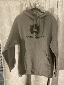 NWT John Deere Gray Hoodie Sweatshirt Black & Gray Logo Size M - Picture 1 of 2