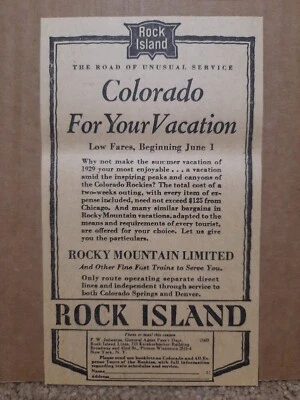 1929 Rock Island Railroad Newspaper Ad Rocky Mountain Limited Train - Image 1 of 4