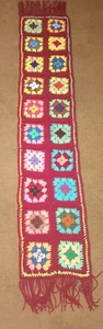 NEW Hand Made Crochet Scarf BURGUNDY & RETRO STRIPES 54" X 12" (#15) - Picture 1 of 2