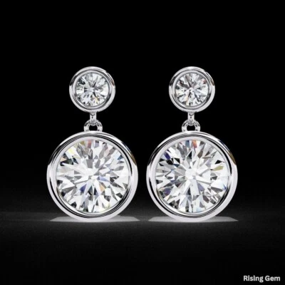 8 Ct Treated Certified Off White Diamond Solitaire Dangler Earrings, 925 Silver - Image 1 of 4