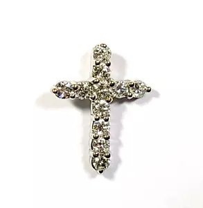 .85 Carat Round Diamond 14k White Gold Small Cross Pendant - Picture 1 of 5