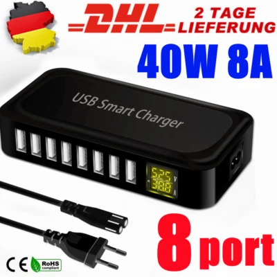 USB Ladestation Ladegerät 8 Port Multi Netzteil Charger 40W 8A Schnellladegerät - Bild 1 von 4