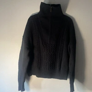 Nili Lotan Mens Black Knit Sweater Thick Warm Collared Quarter Zip Sz XL Short - Picture 1 of 13
