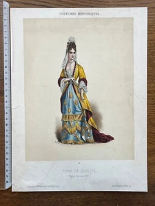Druck 19. Jh. / Lithographie / HISTORISCHE KOSTÜME / Dame - Ludwig XIV. - 15x21cm - Bild 1 von 1