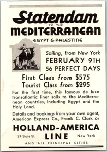 PRINT AD 1933 Statendam Mediterranean Egypt Palestine Holland America Line 3 x 4 - Picture 1 of 3