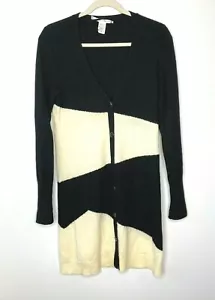 Diane Von Furstenberg Cashmere Cardigan Sweater Size M Black Cream Color Block - Picture 1 of 7