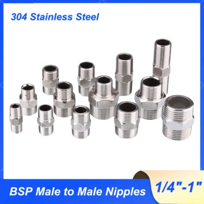 BSPT Male to Male 304 Stainless Steel Fittings Reducing Adaptors Hexagon Nipples - Image 1 of 4