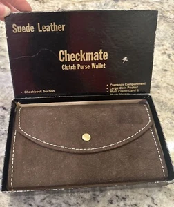 Portafoglio pochette vintage scacco matto marrone scamosciato nuovo con scatola - Foto 1 di 9