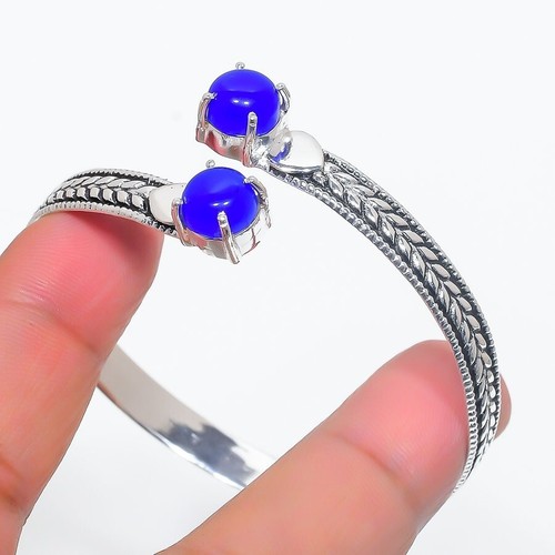 VALENTINO Bracciale regolabile in argento sterling 925 fatto a mano con pietre preziose onice blu