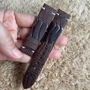 20/18mm Padded Brown Genuine OSTRICH Leg LEATHER SKIN WATCH STRAP BAND - Picture 1 of 18