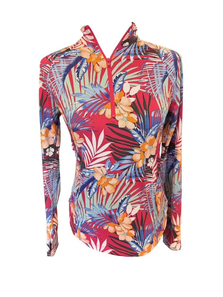 Jaqueta feminina Tommy Bahama floral tropical golfe e tênis 1/2 zíper tamanho pequeno - Imagem 1 de 4