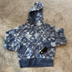 Girls Size Medium Adidas Hoodie Sweatshirt Blue Floral AA3119 - Picture 1 of 4