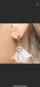 White Floral Dangle Rhinestone Earrings - Picture 1 of 3