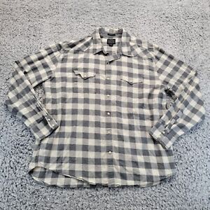 Lucky Brand Shirt Mens 2XL Gray Beige Check Pearl Snap Long Sleeve Casual Rodeo