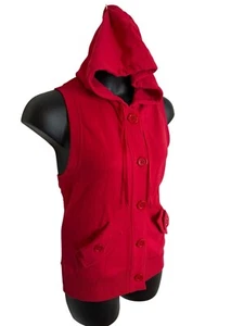 Jones New York Sport Weste rot mit Kapuze L Baumwollmischung Knopfleiste ärmellos E548 - Bild 1 von 9