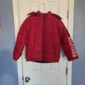 NWOT Boys S (8) Tommy Hilfiger Red Puffer Jacket Fleece Lined Winter Thick Hood - Picture 1 of 9