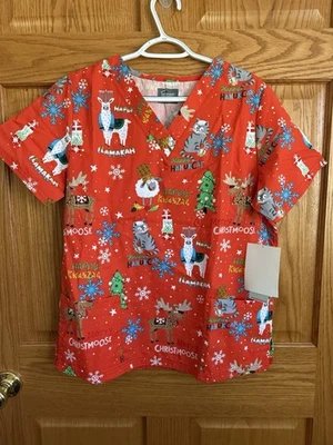 Butter Soft Women's M Scrub Top NWT Short Sleeve Holiday Print Christmas - Image 1 of 4