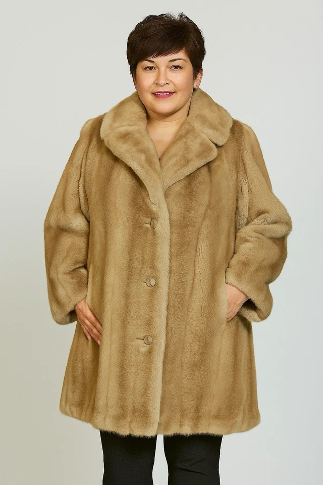 Vintage Grandella II by Sportowne Classy Faux Fur Coat 14 Golden Brown Pockets - Image 1 of 4