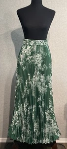 Grün weiß Blumen weites Bein plissiert elastische Taille Palazzo Hose freie Größe 30 in - Bild 1 von 6