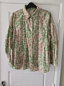River Island 100% Cotton Cream/Green Shirt with Gold Thread Detail, Size 16 - Picture 1 of 7