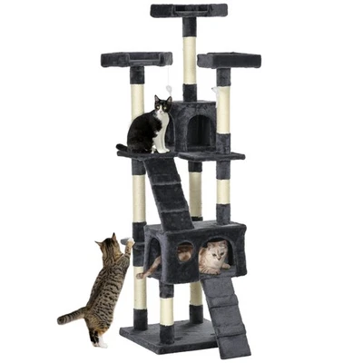 PawHut 173cm Cat Tower Scratching Post Activity Centre for Indoor Charcoal - Image 1 of 4