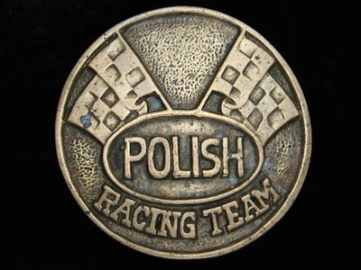 QH07118 VINTAGE DÉCADA DE 1970 **EQUIPE DE CORRIDA POLONESA** FIVELA DE CINTO BARÃO LATÃO SÓLIDO - Imagem 1 de 2