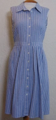 Vestido Jones & Co Sin Mangas Ajuste y Acampanado con Botones para Mujer 6 Azul Blanco Rayas NUEVO Foto 1 de 4