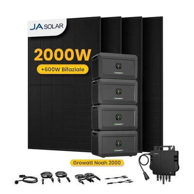 GROWATT 2600W Balkonkraftwerk Bifazial mit NOAH 2000 Speicher 2-8kWh,800W Wechselrichter
