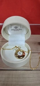 Reloj Colgante Mikimoto Akoya Perla Oro Auténtico con Caja - Imagen 1 de 7