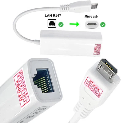 Weiß Adapter Ethernet micro USB auf LAN Kabel Patchkabel DSL RJ45 Netzwerk - Bild 1 von 4