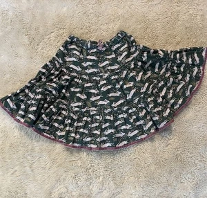 Mini Boden SZ 6/7-Tiered-Corduroy-Twirl-Skirt-Green-Bunny-Floral-Print - Picture 1 of 6