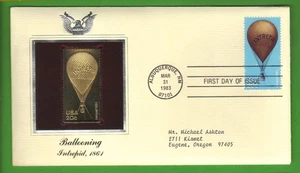 US First Day Cover 20c Stamp with 22k Gold Replica Scott #2032 Ballooning - Picture 1 of 3