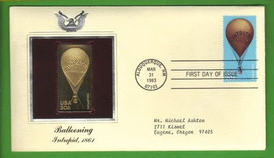 US First Day Cover 20c Stamp with 22k Gold Replica Scott #2032 Ballooning - Image 1 of 3