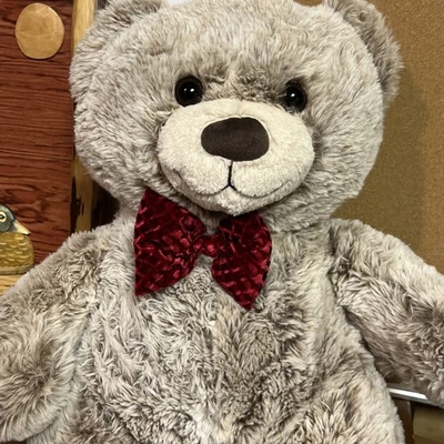 "Oso de peluche grande de 25"" de felpa con lazo de terciopelo rojo peluche marrón bosque" Foto 1 de 4