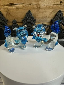 Glass Shisas Pair Set warding off evil Shi shi dog blue Guardian  - Picture 1 of 8