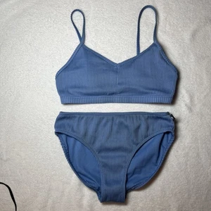 Girls Abercrombie 2 Piece Bathing Suit Size 13 /14 Blue Ribbed - Picture 1 of 7