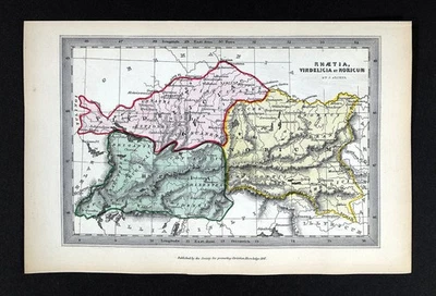 Mapa Arquero 1847 Antigua Rhaetia Vindelicia Noricum Austria Suiza Baviera Foto 1 de 4