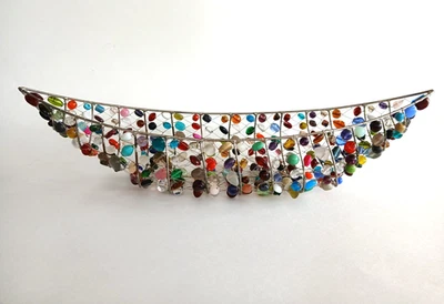 Металлическая проволочная вышитая бисером гондола богемная корзина чаша со стеклянными бусинами цветная длина 17 дюймов - Изображение 1 из 4